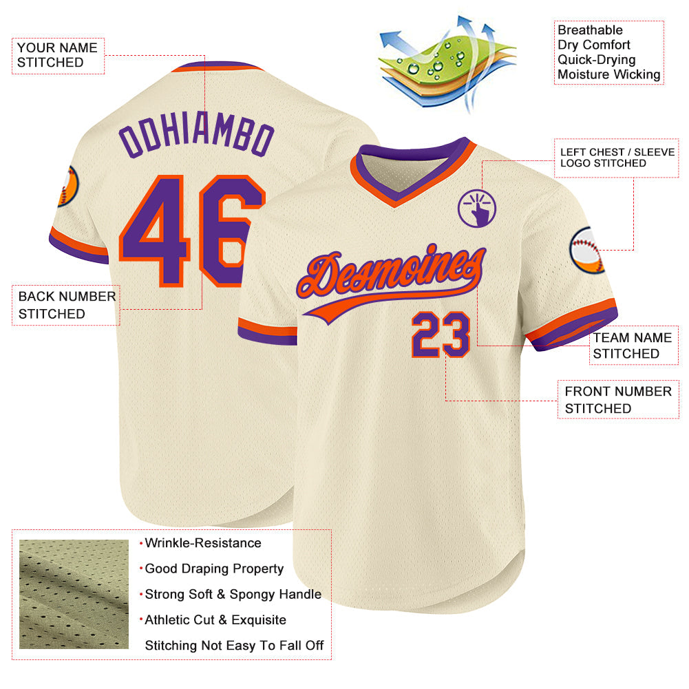 Custom Cream Purple-Orange Authentic Throwback Baseball Jersey T-Shirts, Hoodie, Sweatshirt | WearSparks.com (Image 3)