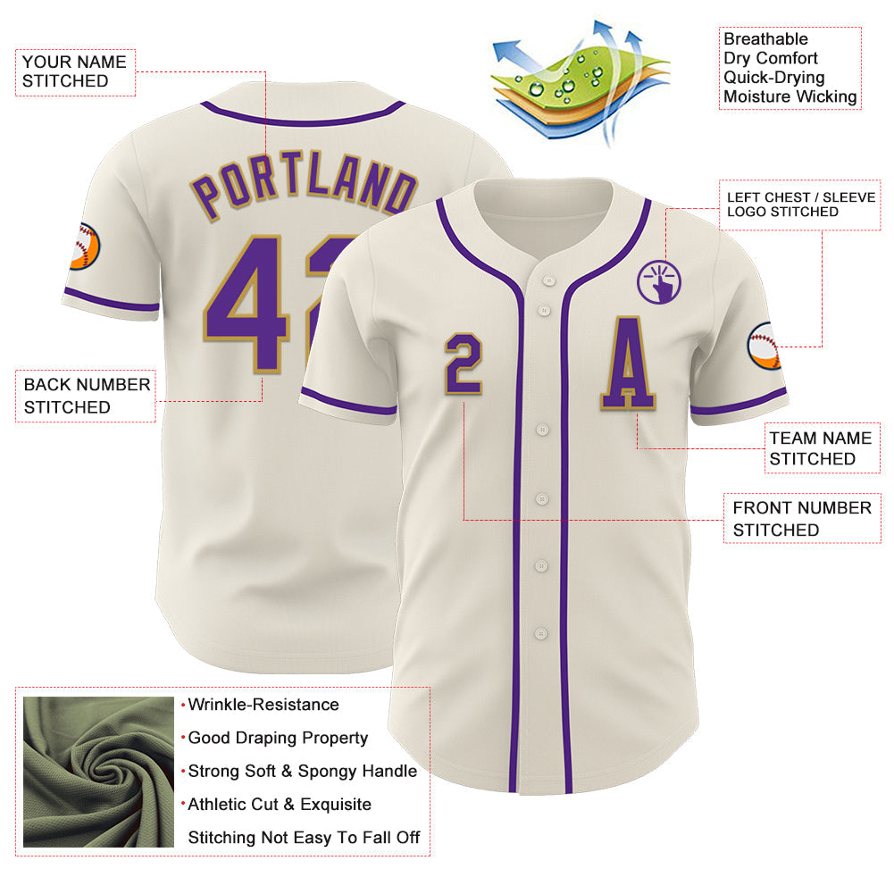 Custom Cream Purple-Old Gold Authentic Baseball Jersey T-Shirts, Hoodie, Sweatshirt | WearSparks.com (Image 2)