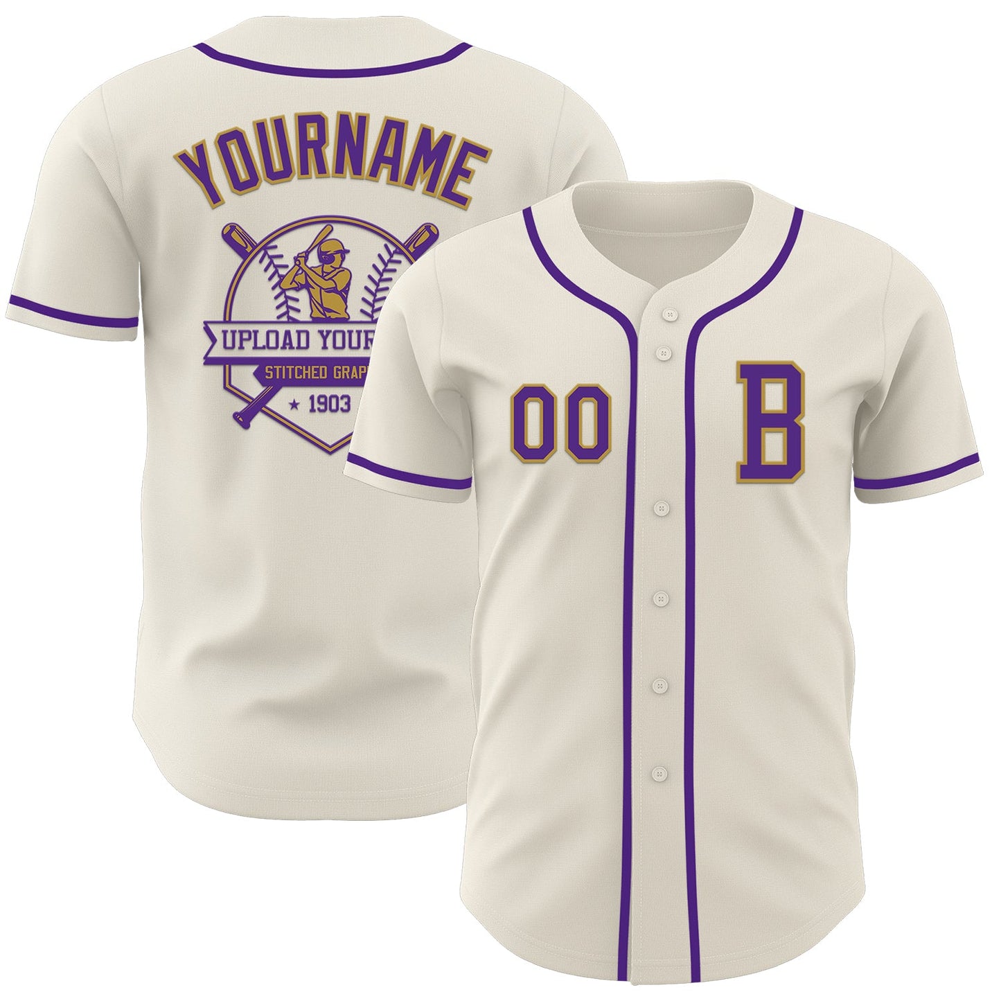 Custom Cream Purple-Old Gold Authentic Baseball Jersey T-Shirts, Hoodie, Sweatshirt | WearSparks.com (Image 5)