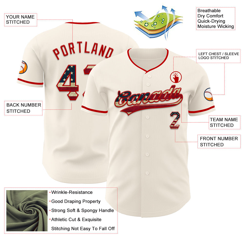 Custom Cream Vintage USA Flag-Red Authentic Baseball Jersey