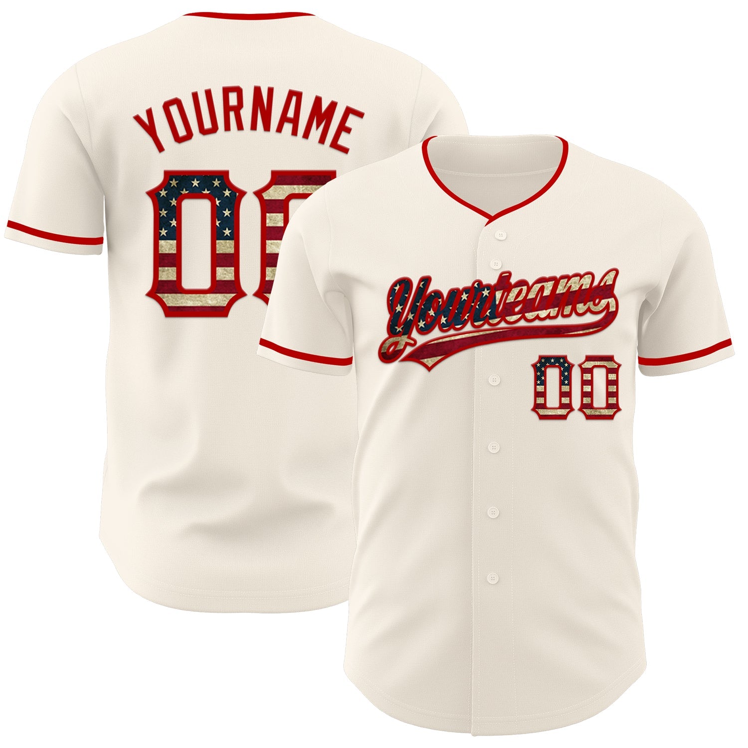 Custom Cream Vintage USA Flag-Red Authentic Baseball Jersey