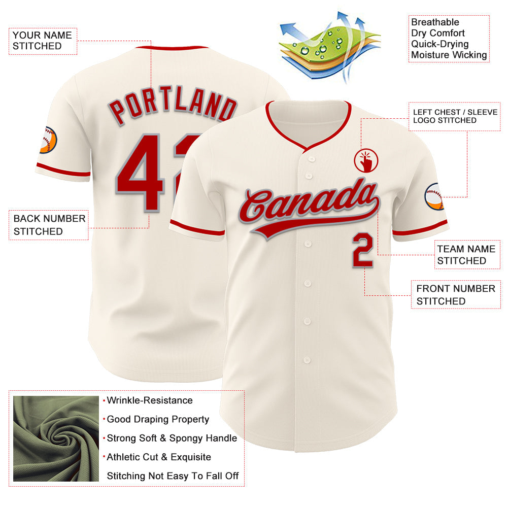 Custom Cream Red-Gray Authentic Baseball Jersey