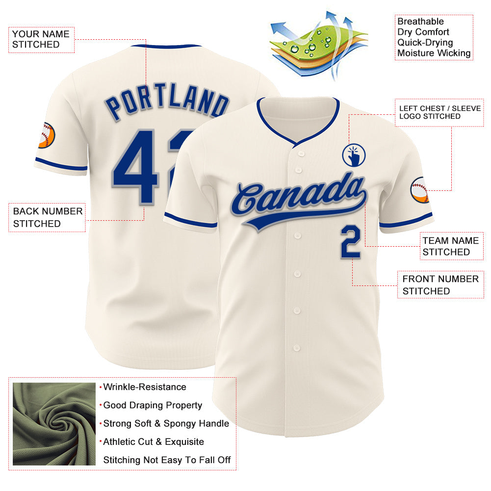 Custom Cream Royal-Gray Authentic Baseball Jersey