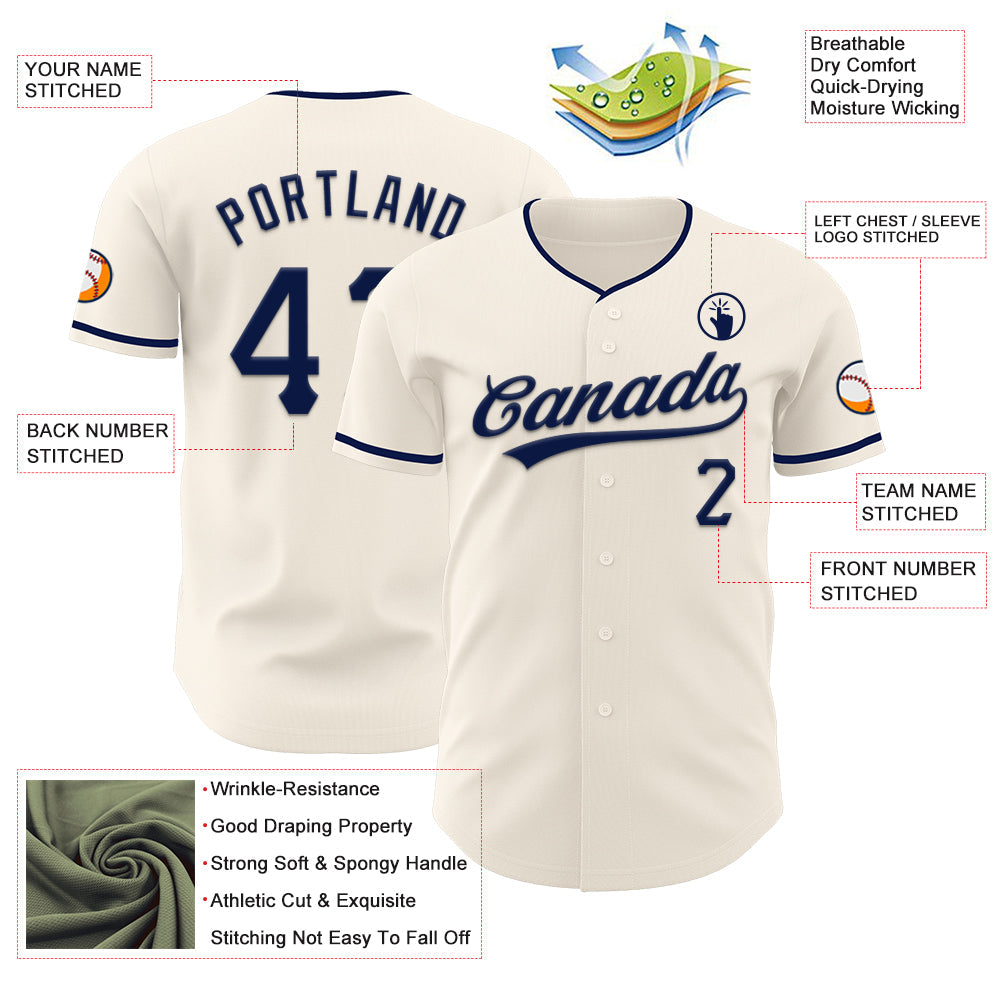 Custom Cream Navy Authentic Baseball Jersey