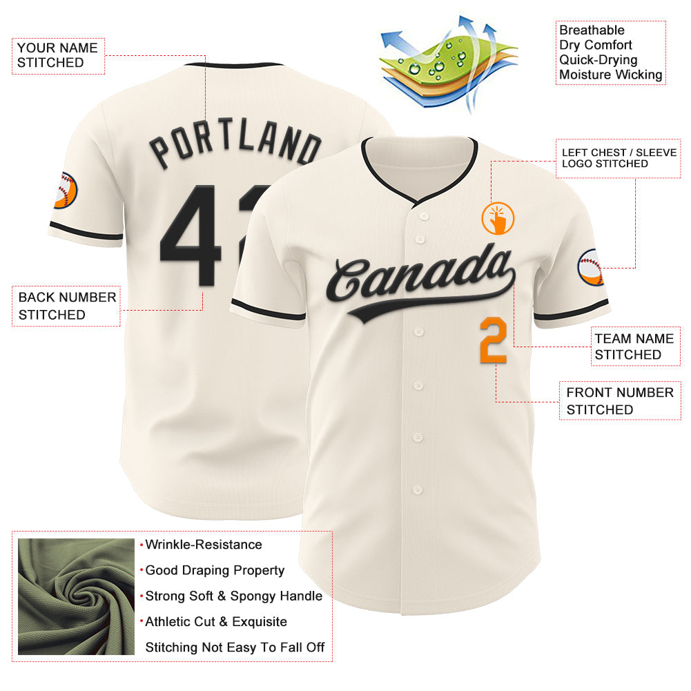 Custom Cream Black-Bay Orange Authentic Baseball Jersey