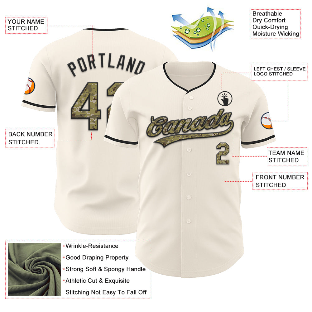Custom Cream Camo-Black Authentic Baseball Jersey