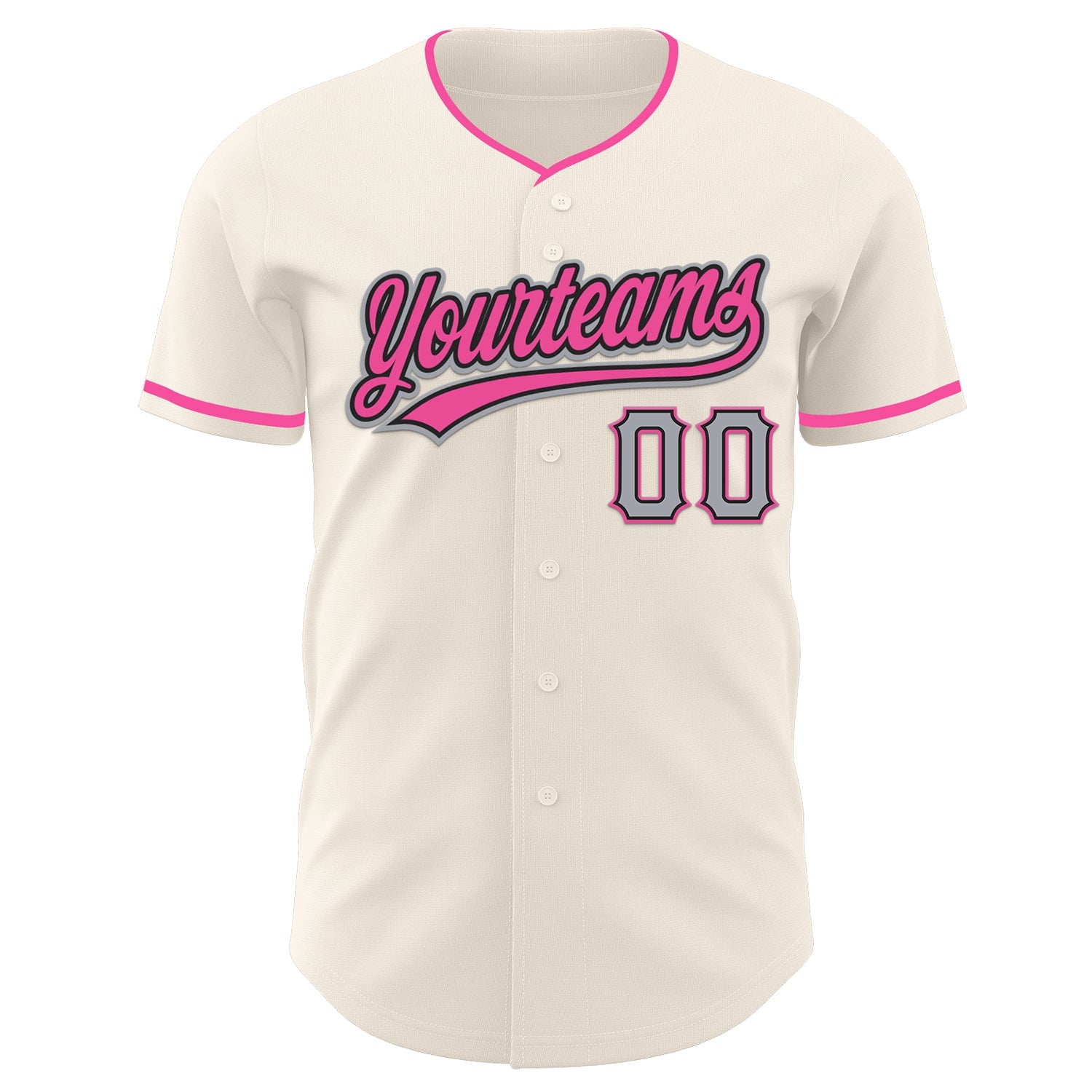 Custom Cream Gray Black-Pink Authentic Baseball Jersey