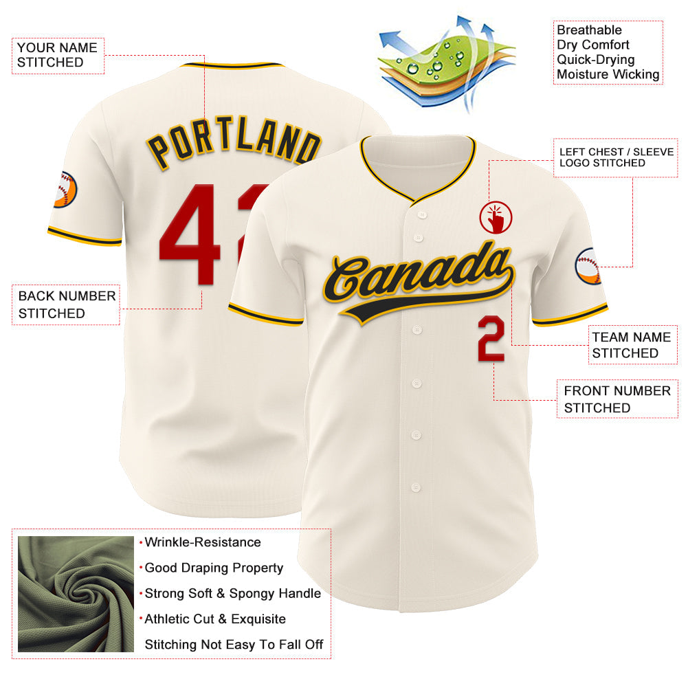 Custom Cream Red Gold-Black Authentic Baseball Jersey