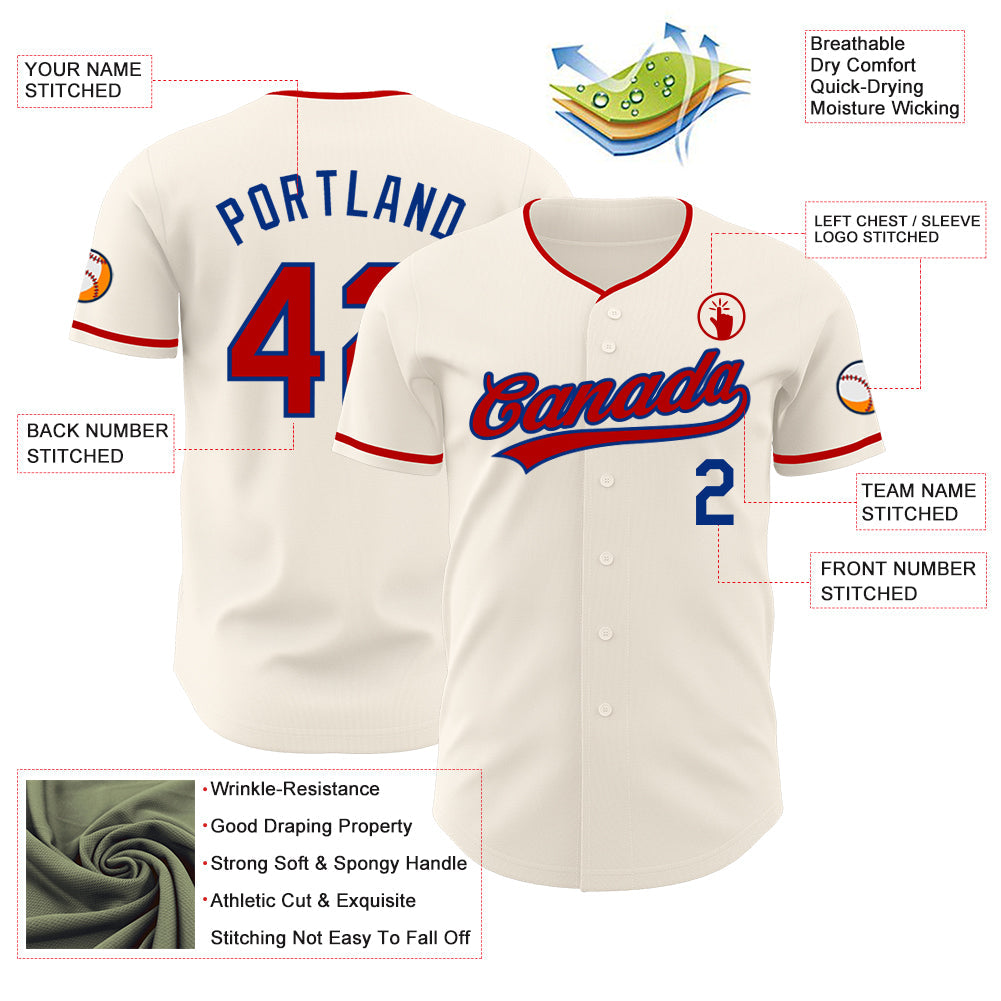 Custom Cream Red-Royal Authentic Baseball Jersey