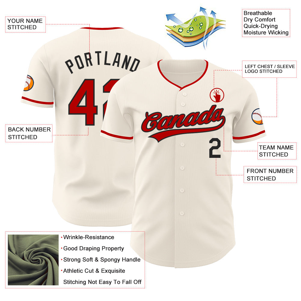 Custom Cream Red-Black Authentic Baseball Jersey