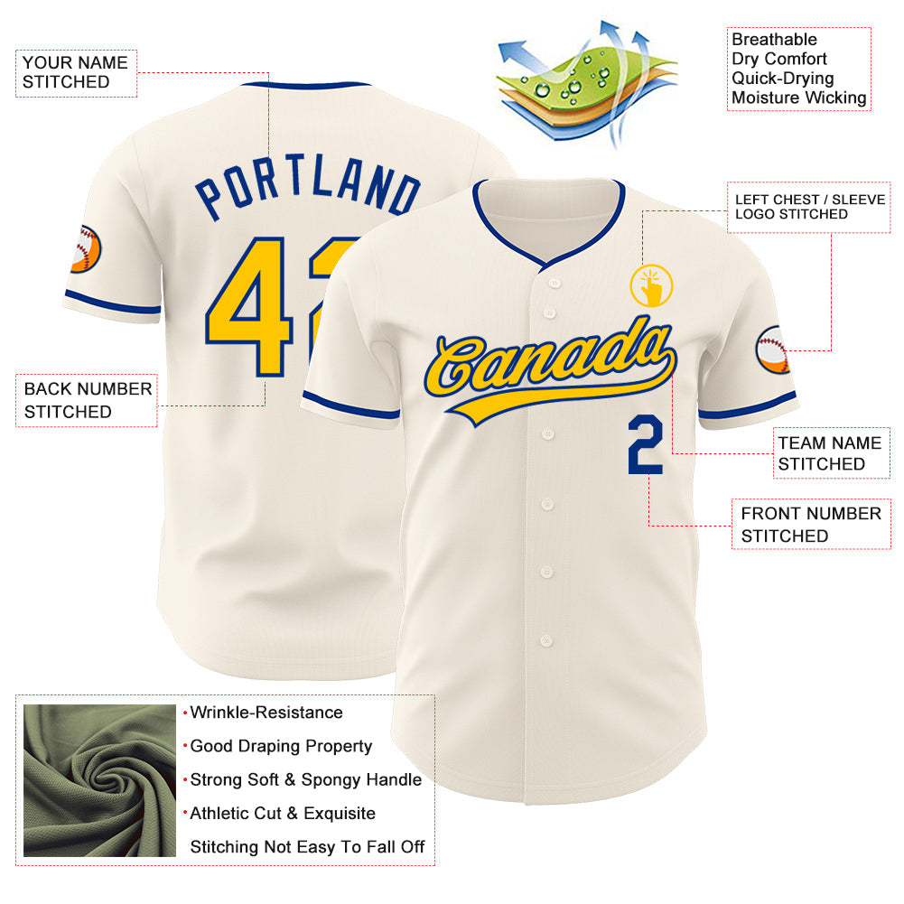 Custom Cream Yellow-Royal Authentic Baseball Jersey