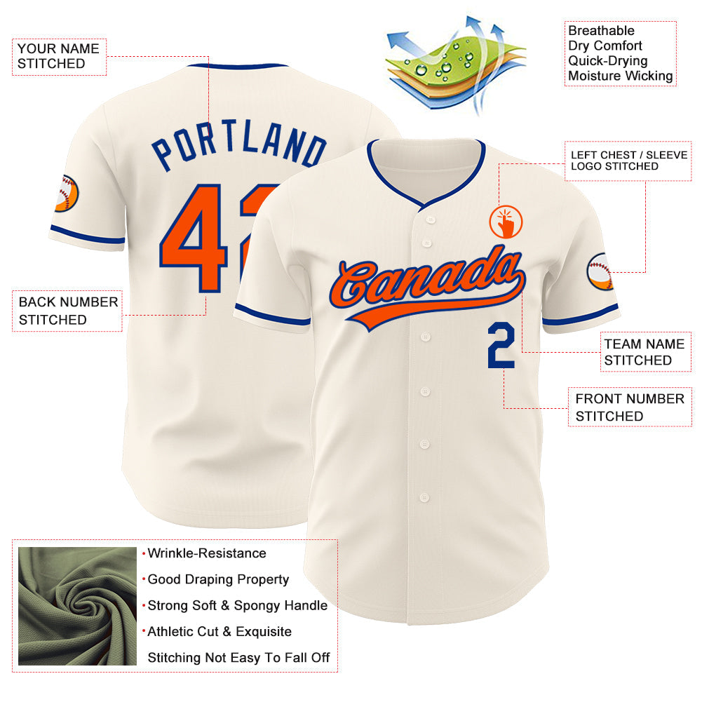 Custom Cream Orange-Royal Authentic Baseball Jersey