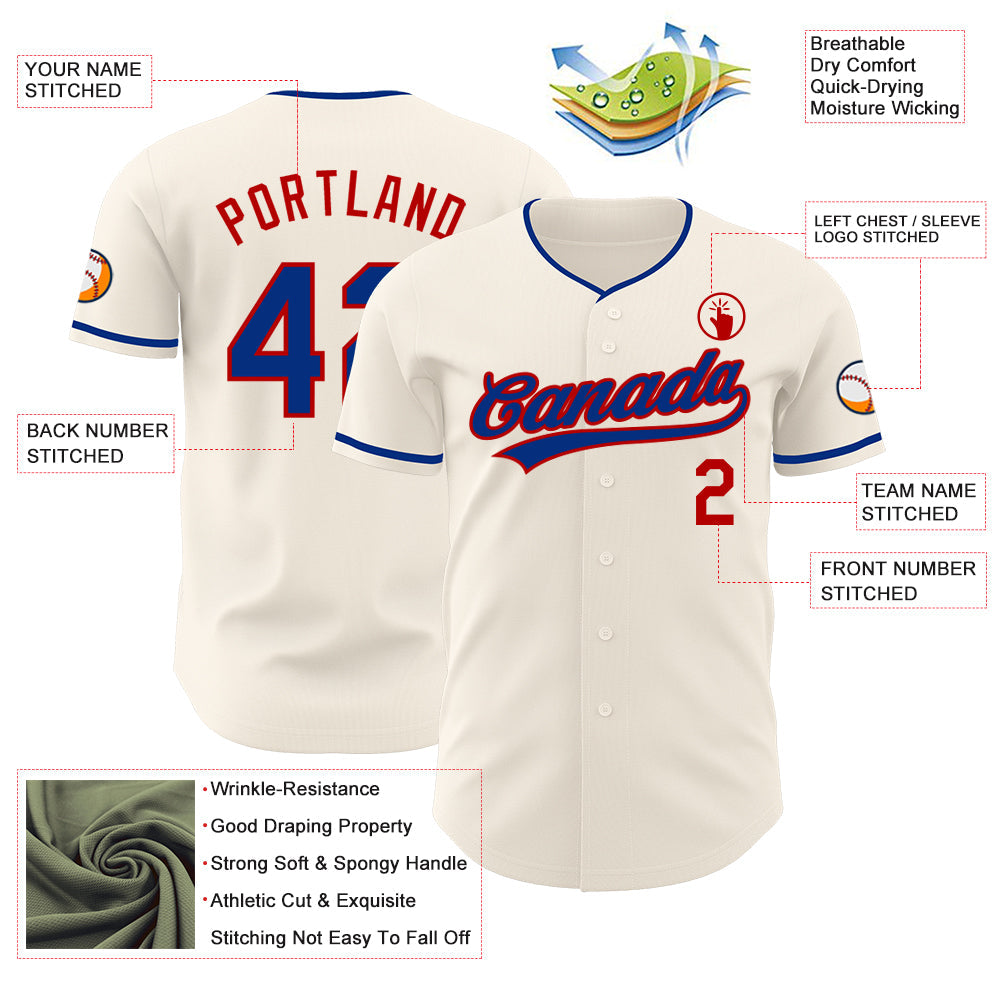 Custom Cream Royal-Red Authentic Baseball Jersey