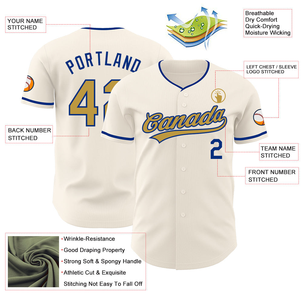 Custom Cream Old Gold-Royal Authentic Baseball Jersey