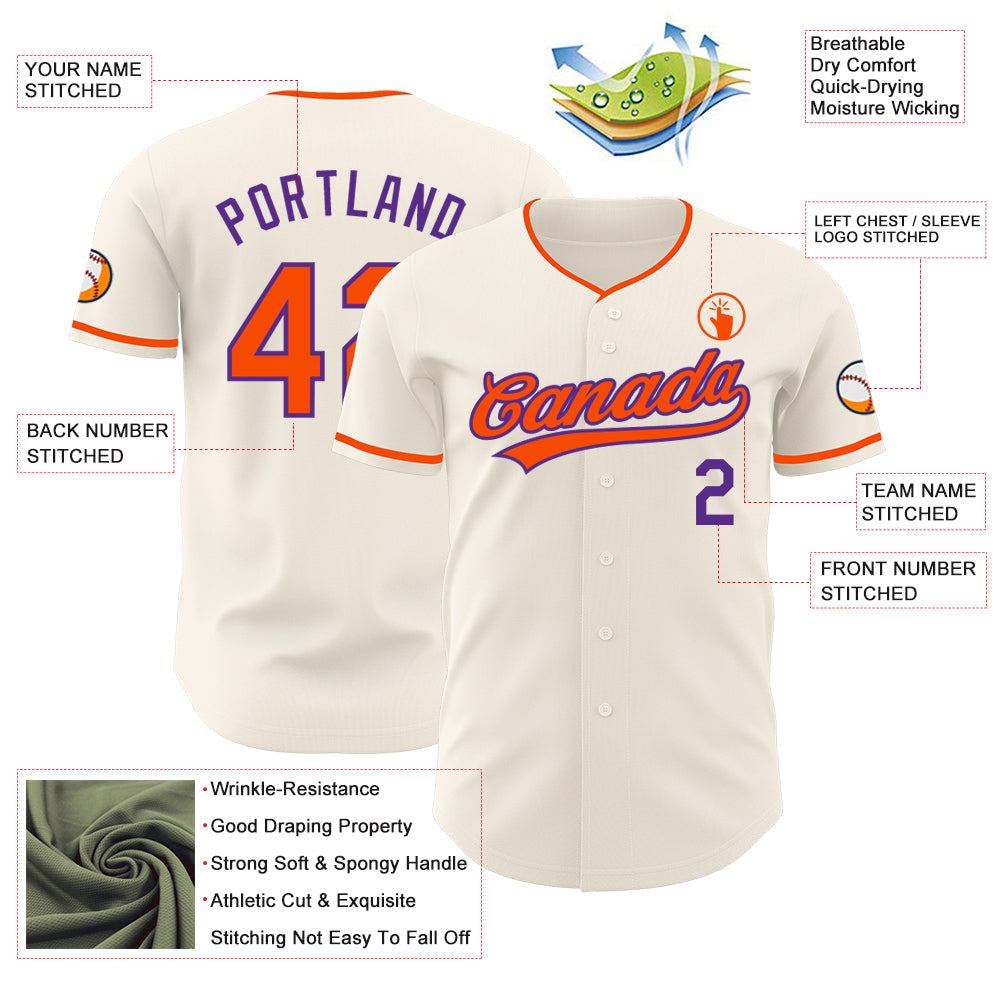 Custom Cream Orange-Purple Authentic Baseball Jersey