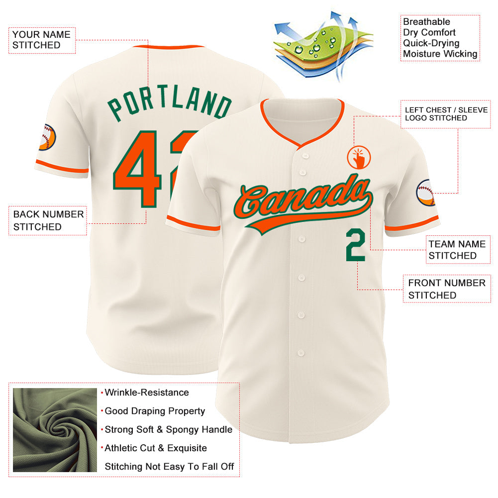 Custom Cream Orange-Kelly Green Authentic Baseball Jersey
