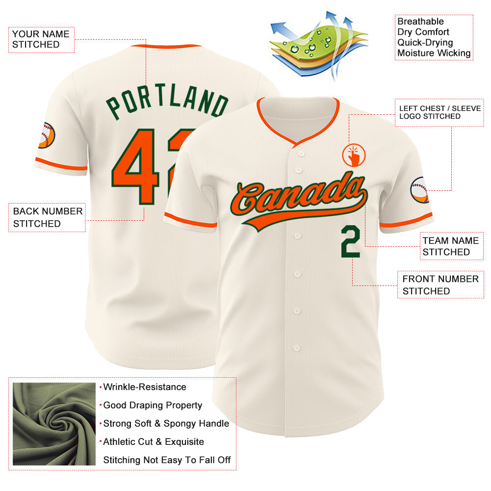 Custom Cream Orange-Green Authentic Baseball Jersey