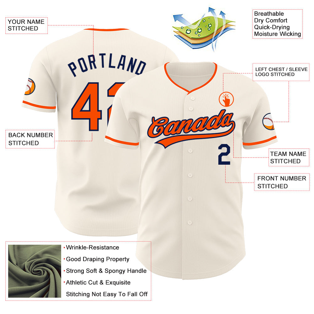 Custom Cream Orange-Navy Authentic Baseball Jersey