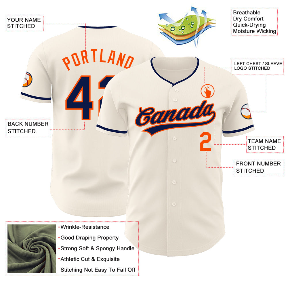 Custom Cream Navy-Orange Authentic Baseball Jersey