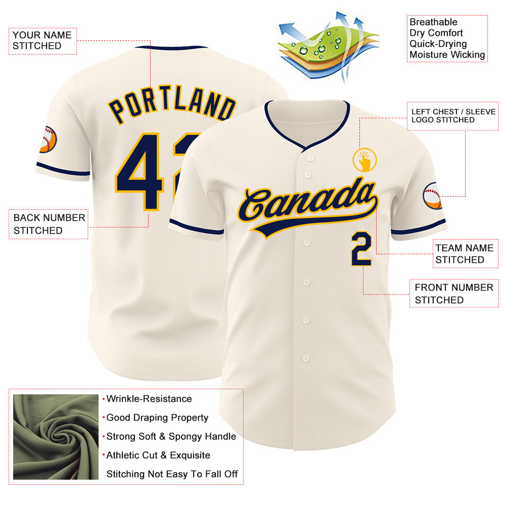 Custom Cream Navy-Gold Authentic Baseball Jersey