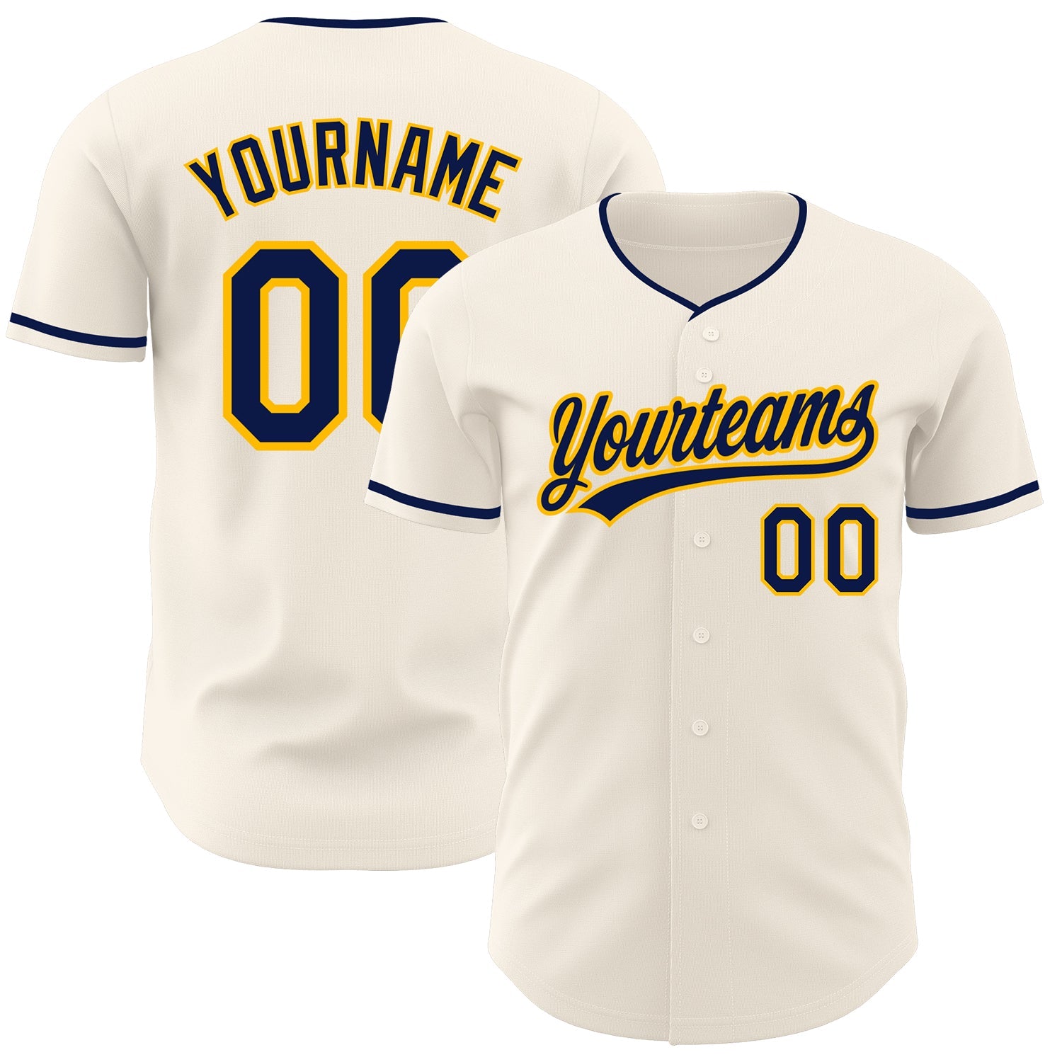 Custom Cream Navy-Gold Authentic Baseball Jersey