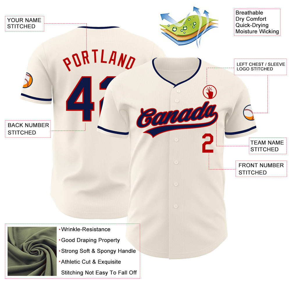 Custom Cream Navy-Red Authentic Baseball Jersey
