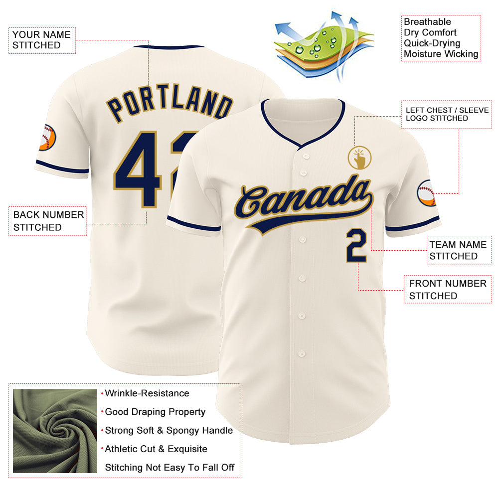 Custom Cream Navy-Old Gold Authentic Baseball Jersey