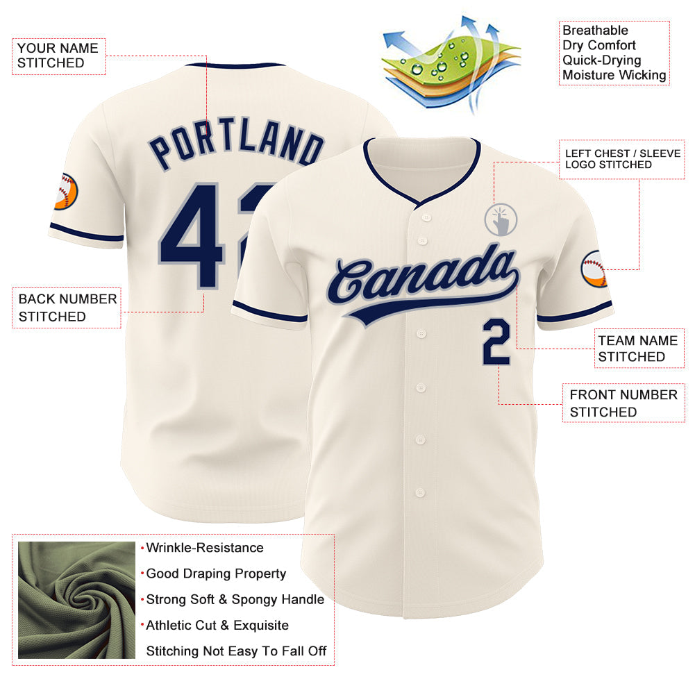 Custom Cream Navy-Gray Authentic Baseball Jersey
