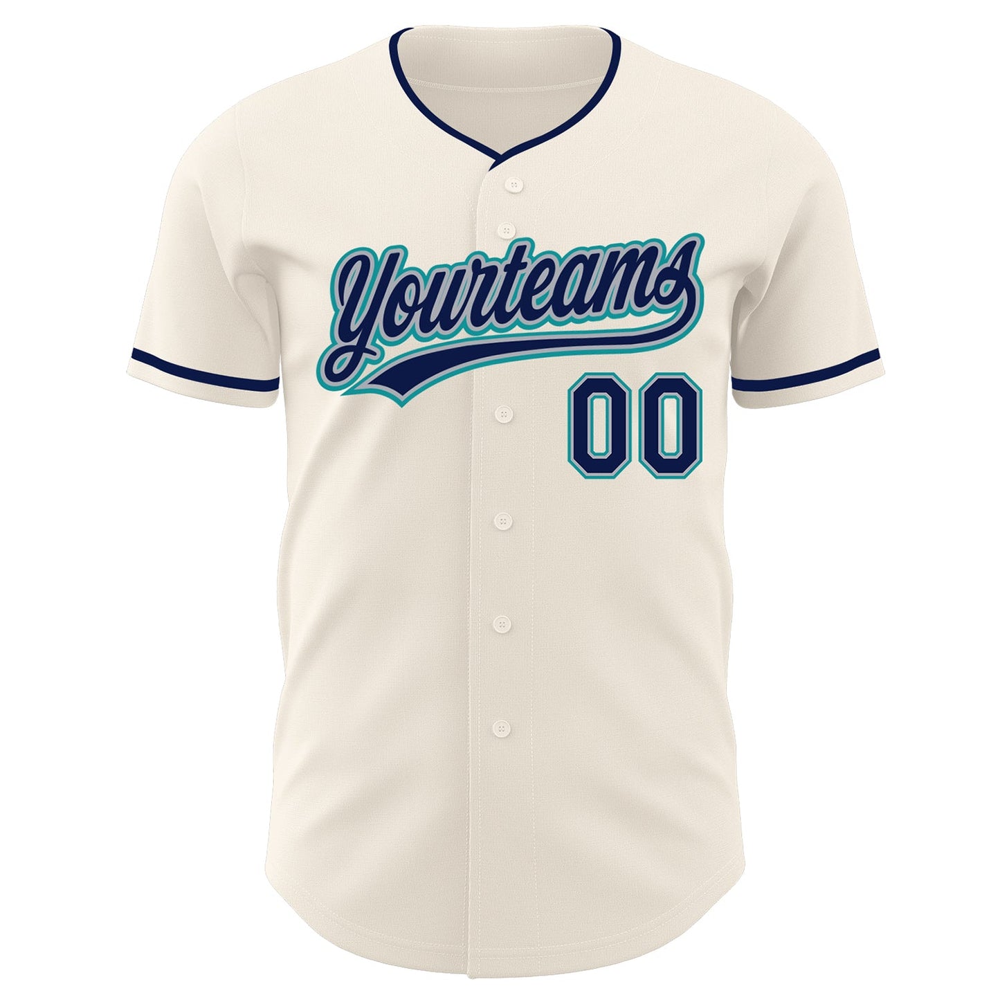 Custom Cream Navy Gray-Teal Authentic Baseball Jersey