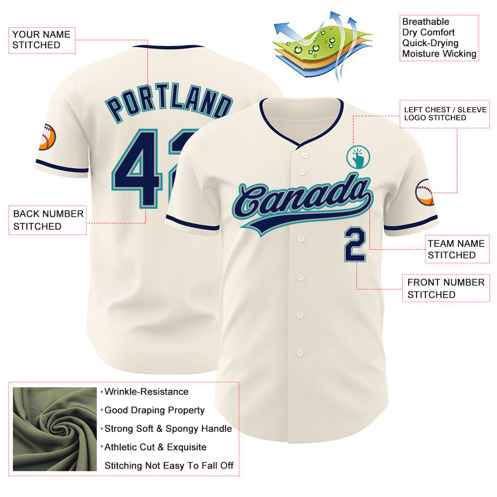 Custom Cream Navy Gray-Teal Authentic Baseball Jersey