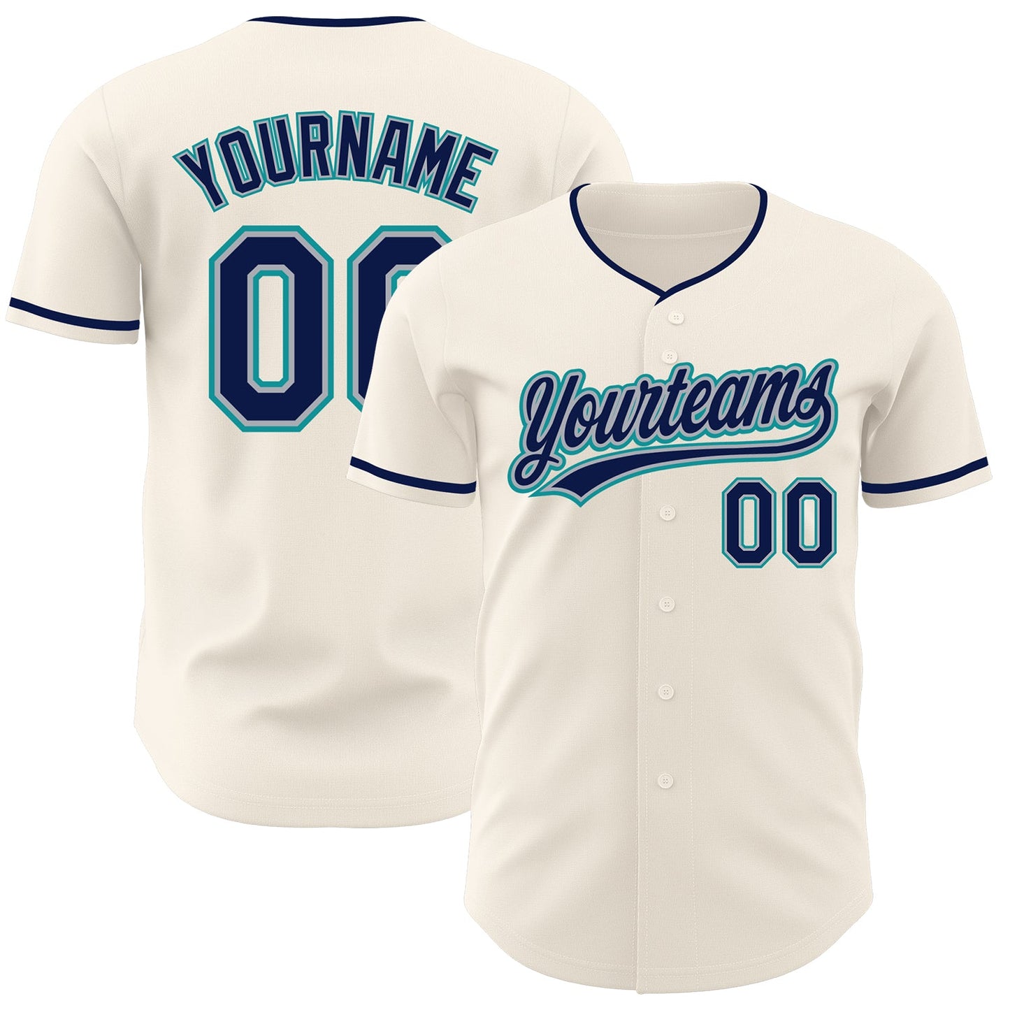 Custom Cream Navy Gray-Teal Authentic Baseball Jersey
