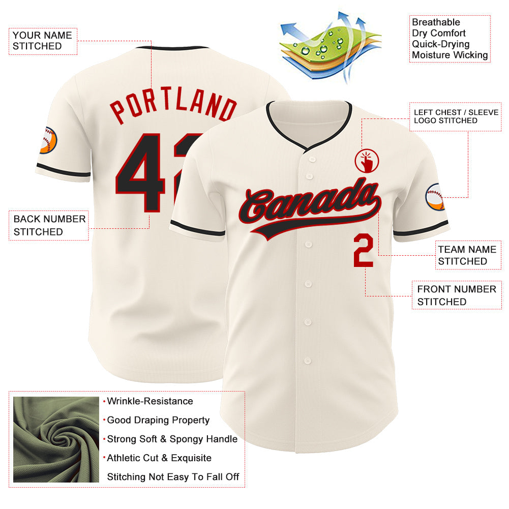 Custom Cream Black-Red Authentic Baseball Jersey