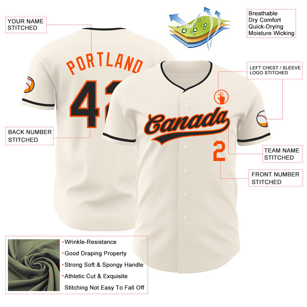 Custom Cream Black-Orange Authentic Baseball Jersey