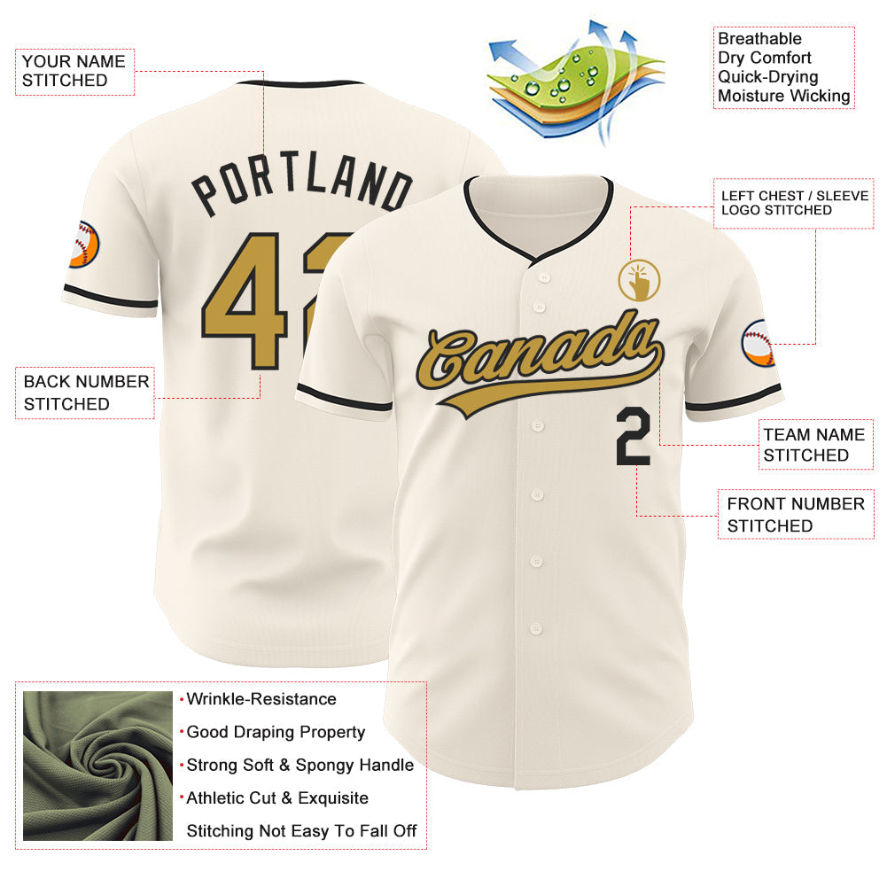 Custom Cream Old Gold-Black Authentic Baseball Jersey