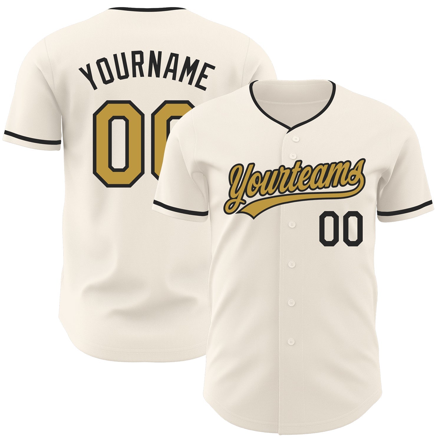 Custom Cream Old Gold-Black Authentic Baseball Jersey