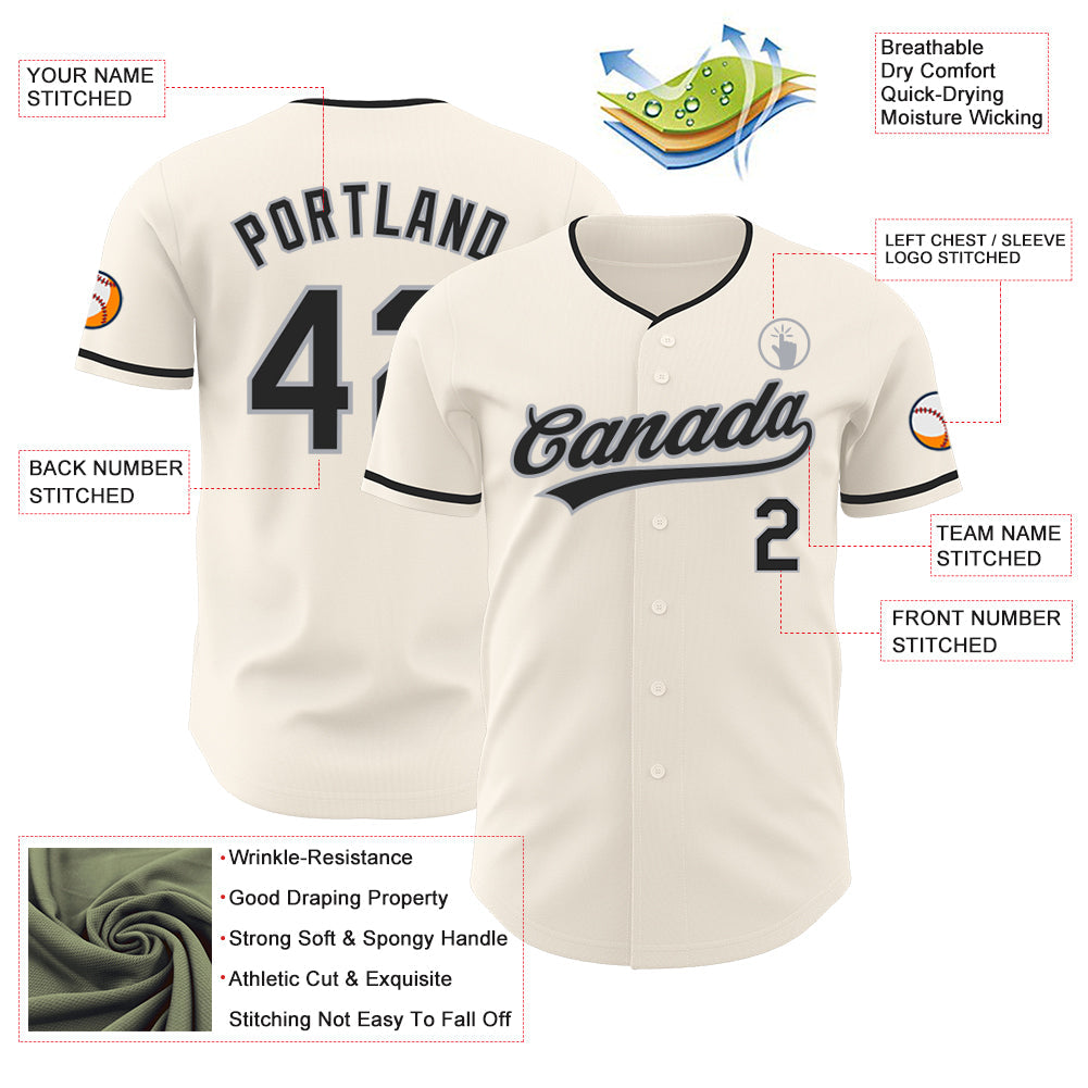 Custom Cream Black-Gray Authentic Baseball Jersey