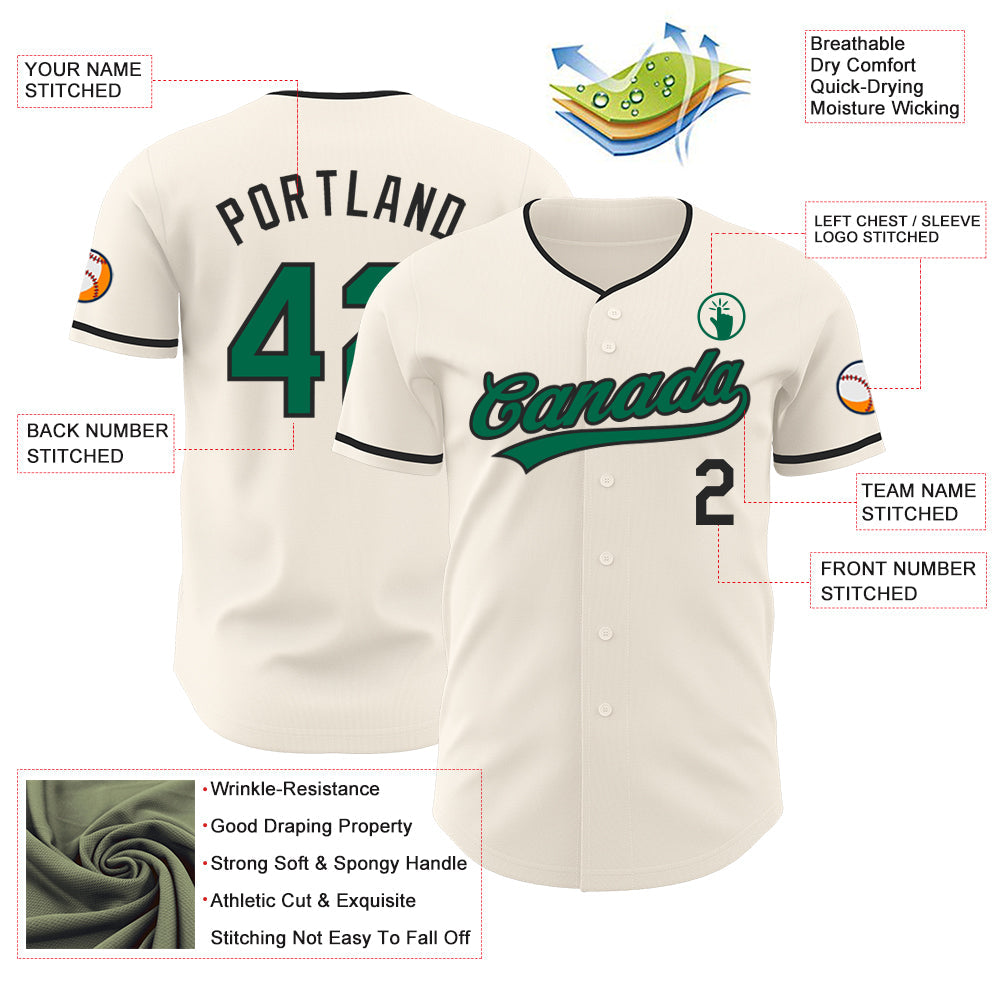 Custom Cream Kelly Green-Black Authentic Baseball Jersey
