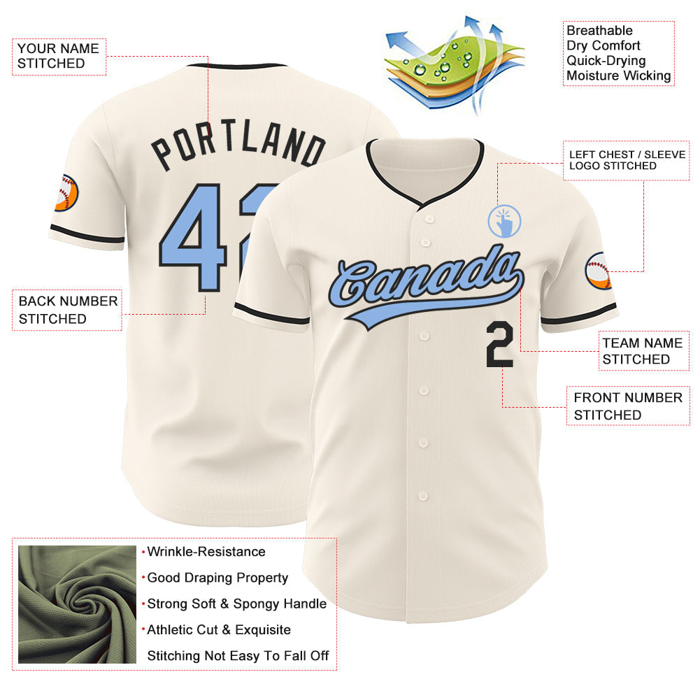 Custom Cream Light Blue-Black Authentic Baseball Jersey