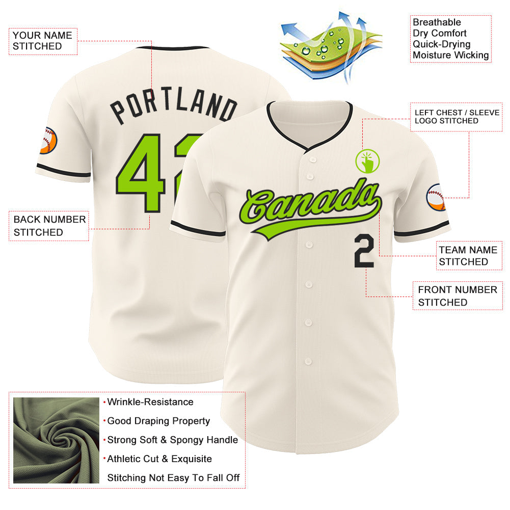 Custom Cream Neon Green-Black Authentic Baseball Jersey