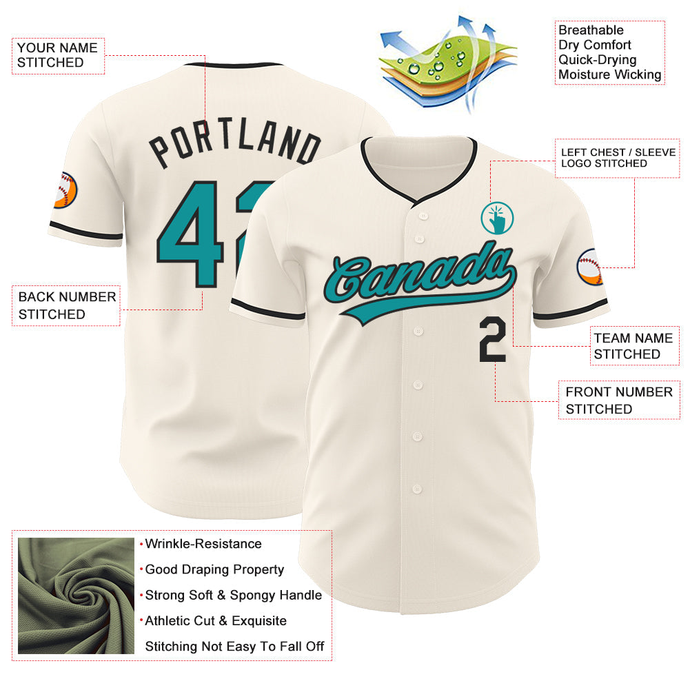 Custom Cream Teal-Black Authentic Baseball Jersey