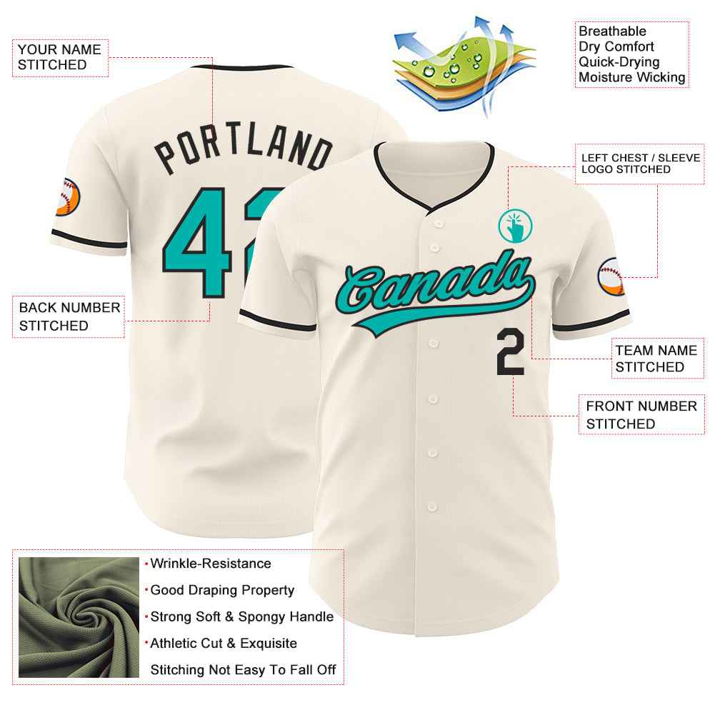 Custom Cream Aqua-Black Authentic Baseball Jersey
