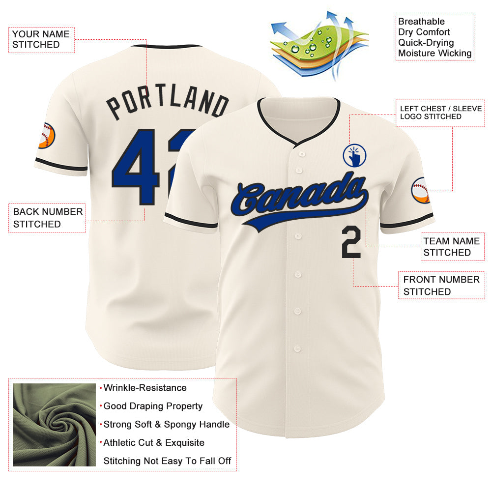 Custom Cream Royal-Black Authentic Baseball Jersey