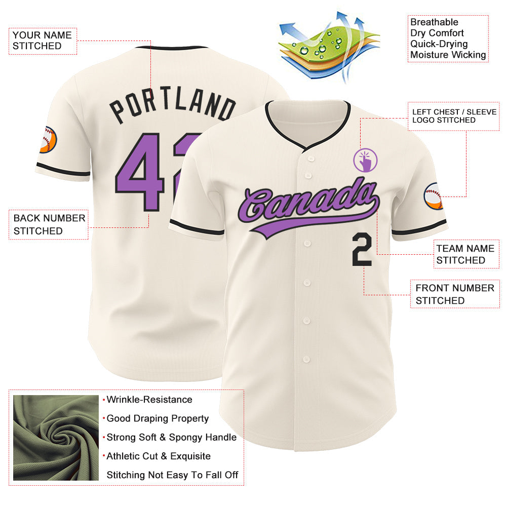 Custom Cream Medium Purple-Black Authentic Baseball Jersey