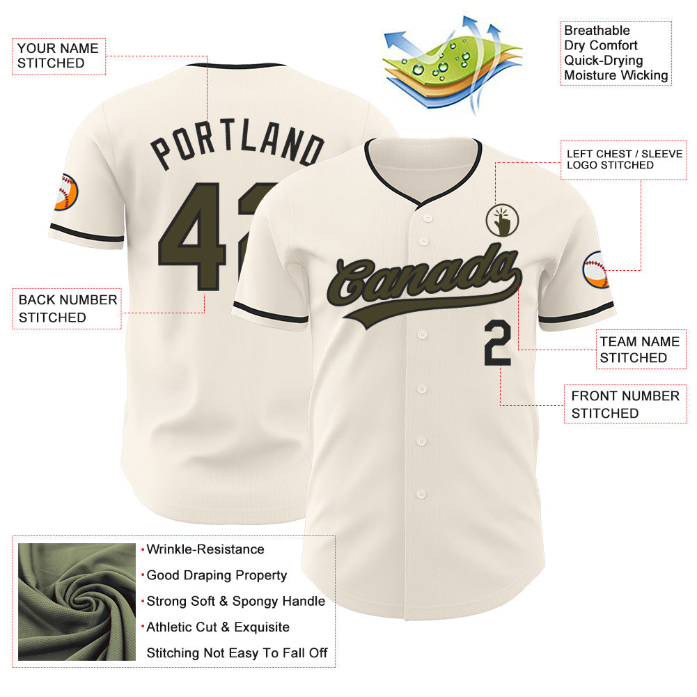 Custom Cream Olive-Black Authentic Baseball Jersey