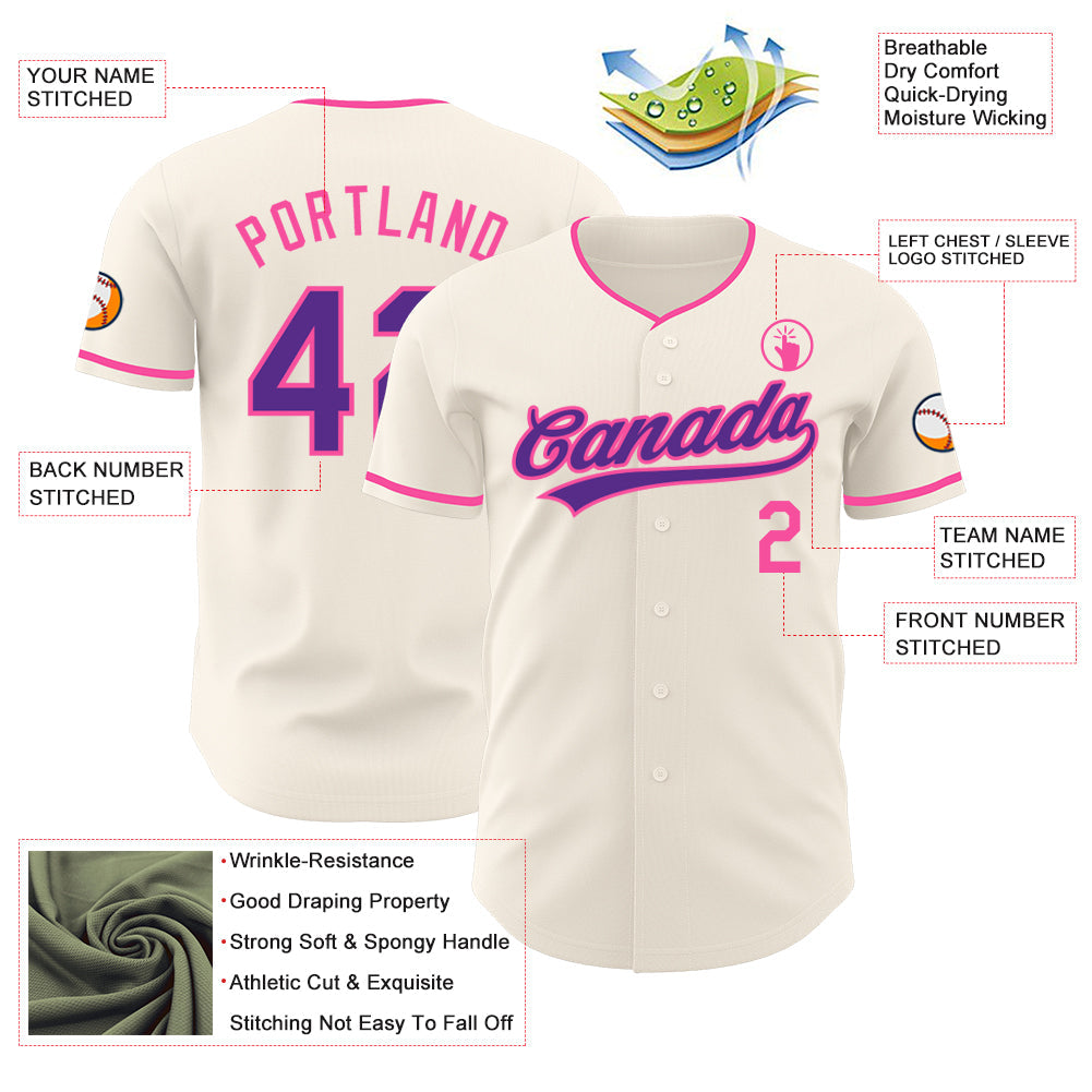 Custom Cream Purple-Pink Authentic Baseball Jersey