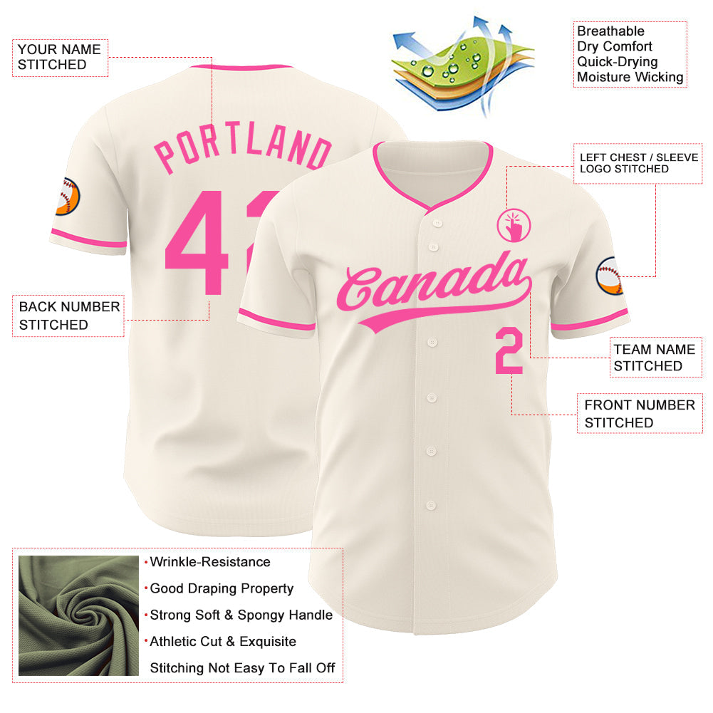 Custom Cream-Pink Authentic Baseball Jersey
