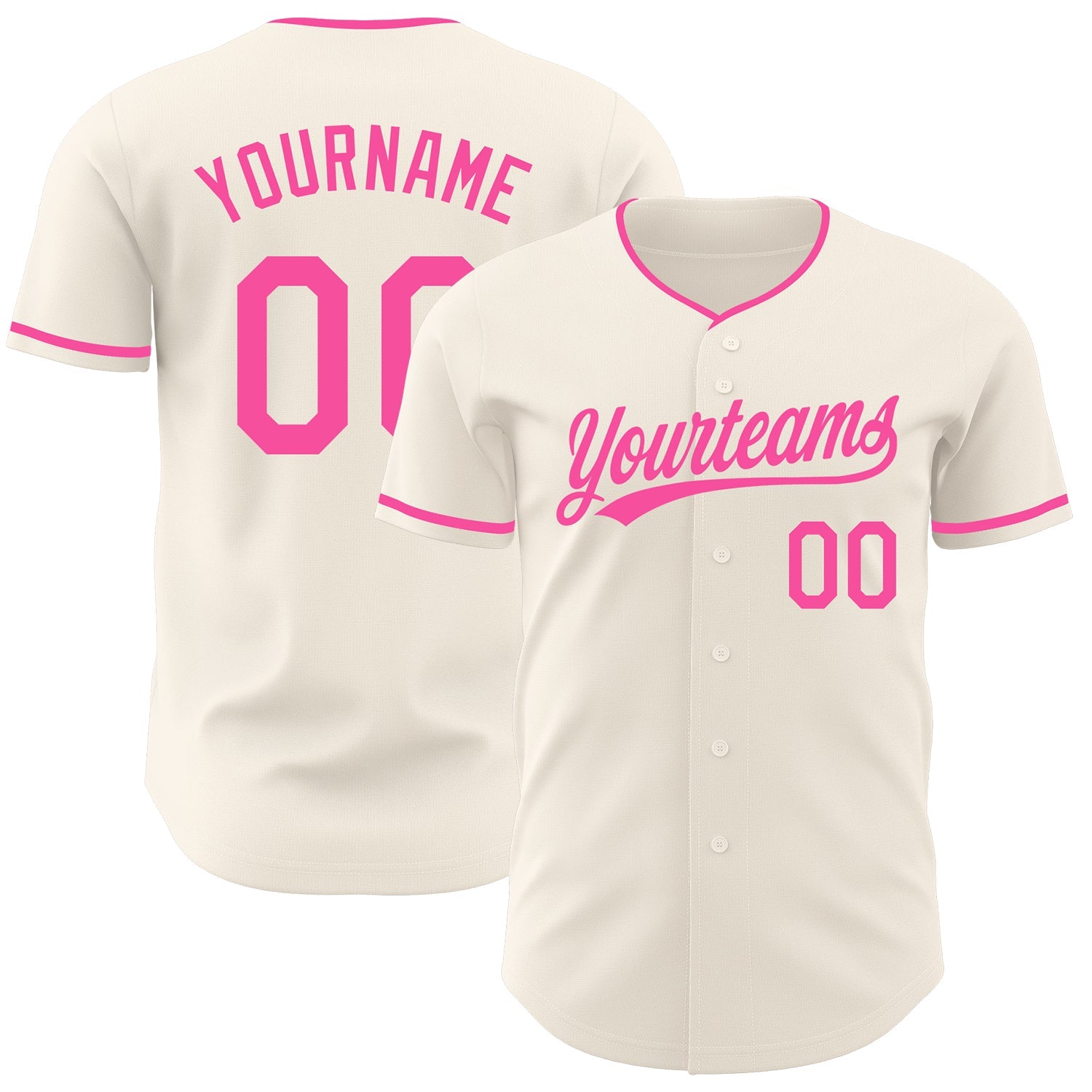 Custom Cream-Pink Authentic Baseball Jersey