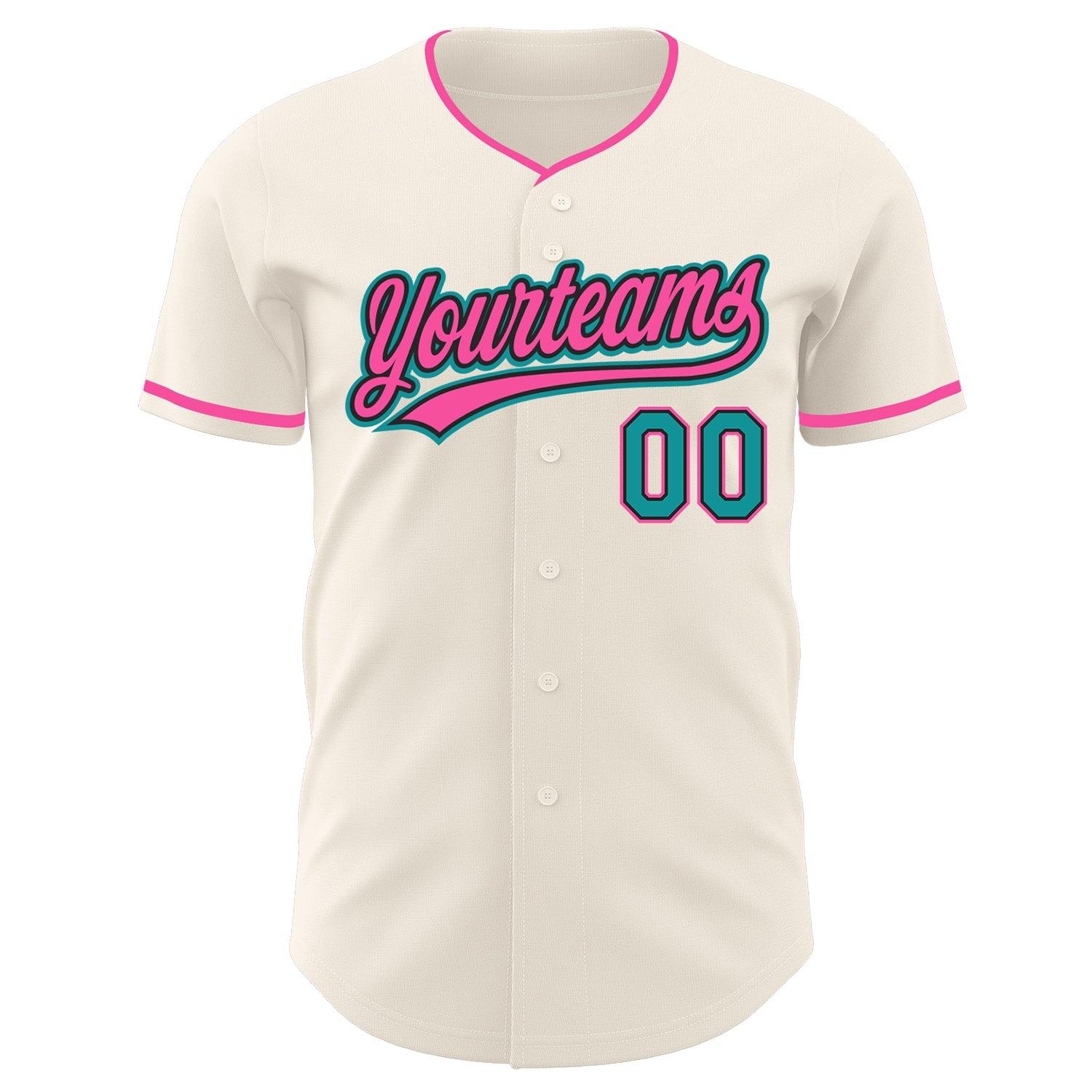 Custom Cream Teal Black-Pink Authentic Baseball Jersey