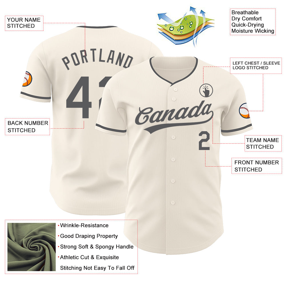 Custom Cream-Steel Gray Authentic Baseball Jersey