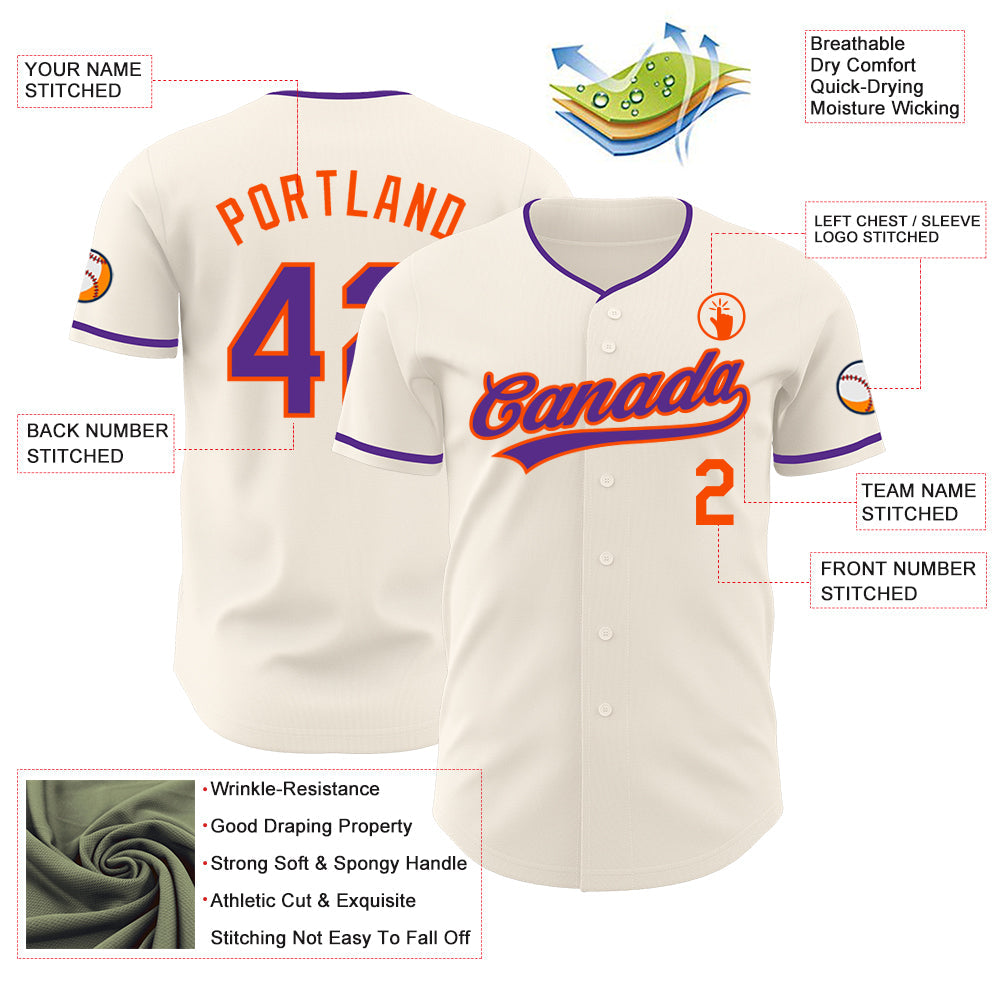 Custom Cream Purple-Orange Authentic Baseball Jersey